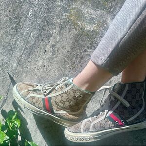 Gucci Brown High-Tops with Red and Green Stripe